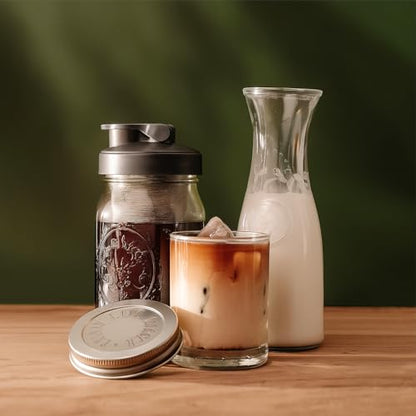 County Line Kitchen 64 oz Glass Cold Brew Coffee Maker with Leak-Proof Lid, Wide Mouth Mason Jar - Iced Coffee and Tea Pitcher - Gray