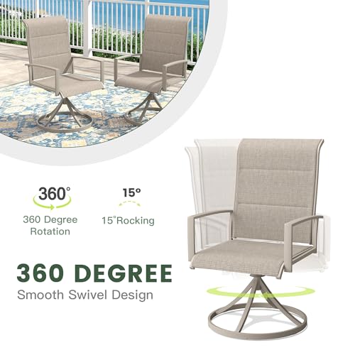 ARKOST Outdoor Dining Set for 6, 63" Outdoor Dining Table with Umbrella Hole and Padded Textilene Patio Swivel Chairs, 7 Pieces Patio Table and Chairs Set for Garden Backyard, Sandshell