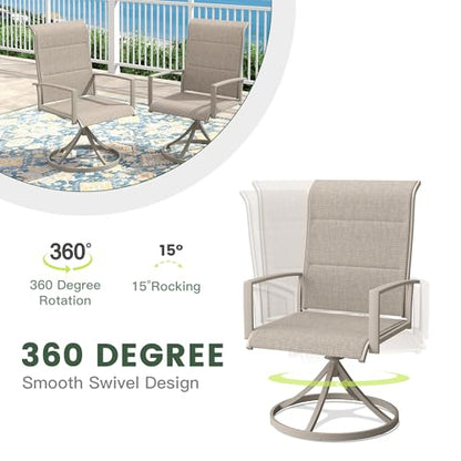 ARKOST Outdoor Dining Set for 6, 63" Outdoor Dining Table with Umbrella Hole and Padded Textilene Patio Swivel Chairs, 7 Pieces Patio Table and Chairs Set for Garden Backyard, Sandshell