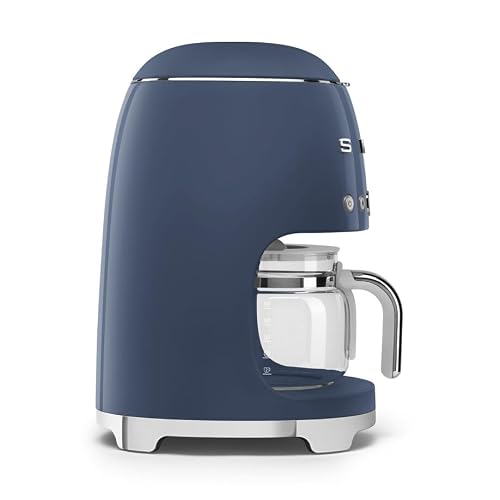Smeg 50's Retro Style Aesthetic Drip Coffee Machine with 10 Cup Glass Carafe, Auto Start Feature, Keep Warm Plate, and Two Coffee Strength Settings (Navy Blue)