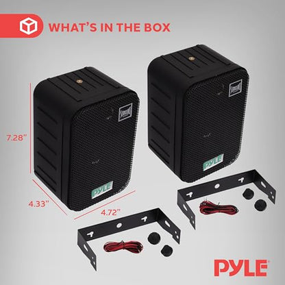 Pyle - Outdoor Speaker System Wired (Pair), Marine Grade 2 Way 300W Peak Power, 3.5" Woofer and 1" Tweeter, Universal Mount For Wall or Ceiling, Use in Pool, Patio, Boat, Deck or Home Theater (Black)