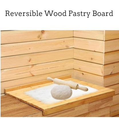 YYRZZ Reversible Bamboo Pastry Board, Large Bamboo Wooden Cutting Board with Counter Edge Reversible Pastry Board for Kitchen Chopping Board Butcher Block with Lip for Counter Table Top