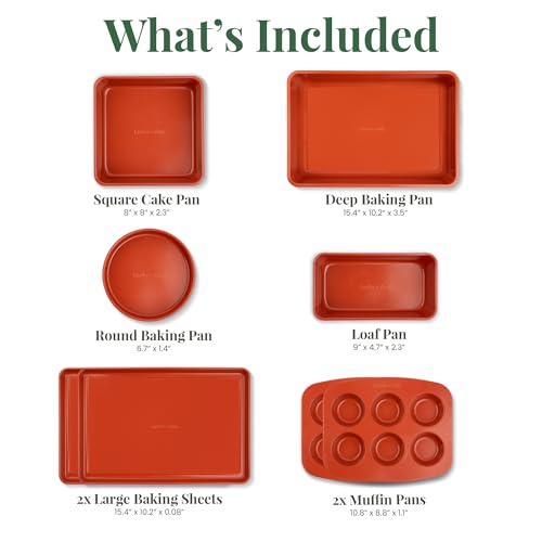 Larder & Vine 8-Piece Bakeware Set | Non-Stick Baking Set with Ceramic Finish | PFAS, PFOA, PTFE, and BPA Free Baking Essentials | Baking Sheets, Muffin Tins and Assorted Baking Pans | Cabernet