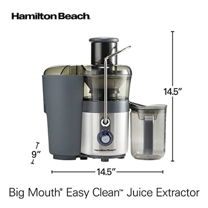 Hamilton Beach Juicer Machine, Centrifugal Extractor, Big Mouth 3" Feed Chute, Easy Clean, 2-Speeds, 40 oz. BPA Free Pitcher, 850 Watt Motor, Silver (67850)