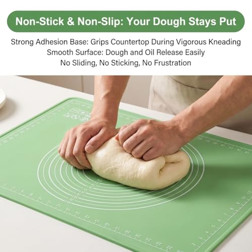 Silicone Baking Mat, 28" x 20", Extra Thick Non Slip Pastry Mat with Measurements, Food Grade Dough Rolling Mat with Raised Edge and Scraper for Bread Pizza