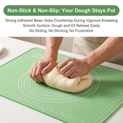 Silicone Baking Mat, 28" x 20", Extra Thick Non Slip Pastry Mat with Measurements, Food Grade Dough Rolling Mat with Raised Edge and Scraper for Bread Pizza