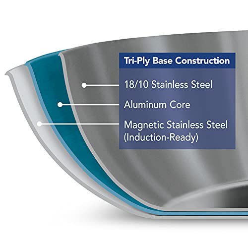 Tramontina Signature Tri-Ply Clad Stainless Steel 12-Inch Large Frying Pan, Induction-Ready Skillet, Dishwasher-Safe, NSF-Certified, Made in Brazil