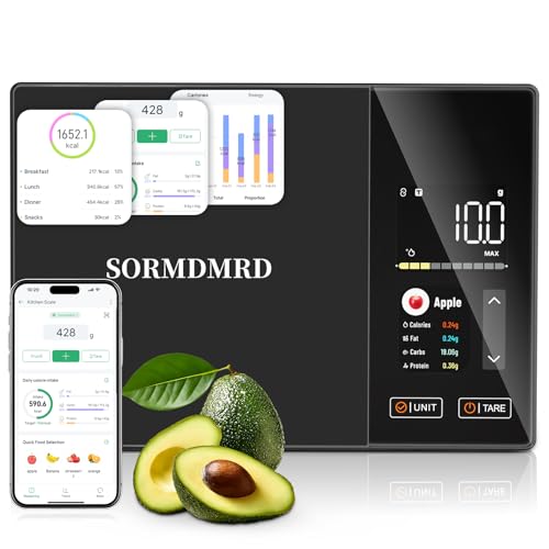 Smart Kitchen Food Scale with Nutritional Calculator, Calories, Fat, Carbs & Protein Tracker, Digital Kitchen Scale for 9999+ Foods, Healthy Diet, Food Preload, Personal Goals, Free App, 11 lb-01