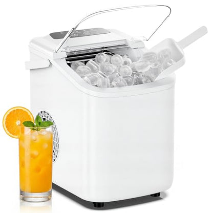 DUMOS Ice Maker Countertop, Ice Machine with Portable Handle, Basket and Scoop, 26lbs Daily, 9 Bullet Cubes in 6-8 Mins, Auto-Cleaning for Home, Kitchen, Office, Outdoors, RV Camping
