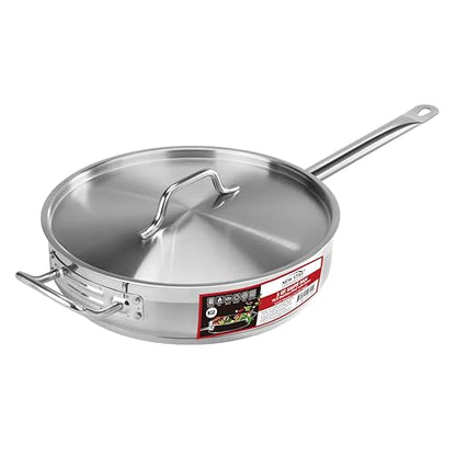 New Star Foodservice 5 Qt Stainless Steel Sauté Pan with Cover, 18/8 Stainless Steel, 3.1-Inch Depth