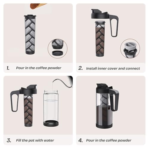 wedrink 44oz Cold Brew Coffee Maker, 1.3L Borosilicate Glass Cold Brew Pitcher with Comfortable Handle, Removable Filter & Anti-Slip Silicone Bottom
