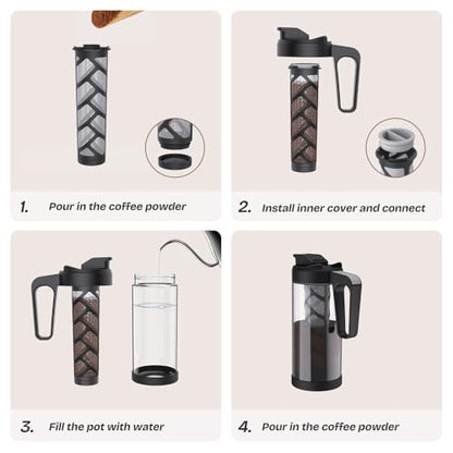 wedrink 44oz Cold Brew Coffee Maker, 1.3L Borosilicate Glass Cold Brew Pitcher with Comfortable Handle, Removable Filter & Anti-Slip Silicone Bottom