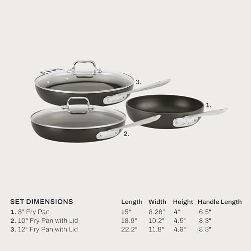 All-Clad HA1 Hard Anodized Nonstick Fry Pan Set – 5-Piece Cookware, 8", 10", 12" Skillets with Lid, Induction Compatible, Oven Safe to 500°F, Lid Safe to 350°F, Black