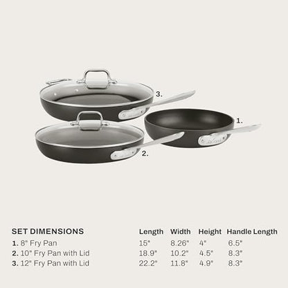 All-Clad HA1 Hard Anodized Nonstick Fry Pan Set – 5-Piece Cookware, 8", 10", 12" Skillets with Lid, Induction Compatible, Oven Safe to 500°F, Lid Safe to 350°F, Black