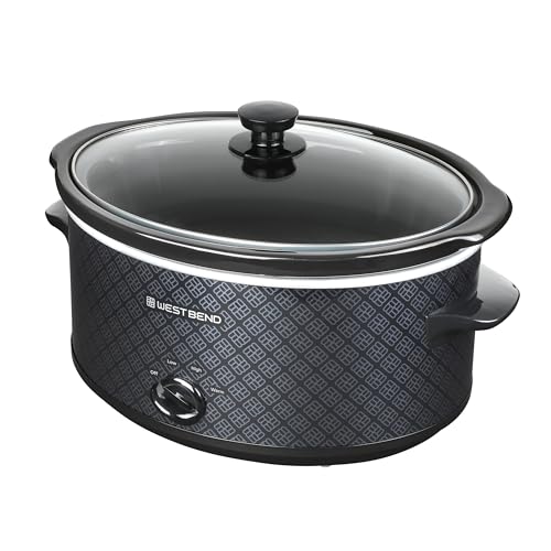 West Bend Slow Cooker 6-Quart Manual Crockery Style with Dishwasher Safe Oval Ceramic Crockpot and Glass Lid Two Temperature Settings Plus Keep Warm, 330-Watts, Black
