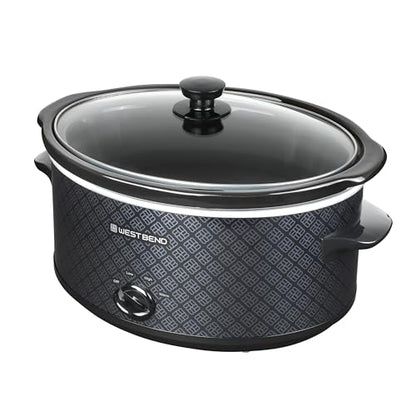 West Bend Slow Cooker 6-Quart Manual Crockery Style with Dishwasher Safe Oval Ceramic Crockpot and Glass Lid Two Temperature Settings Plus Keep Warm, 330-Watts, Black