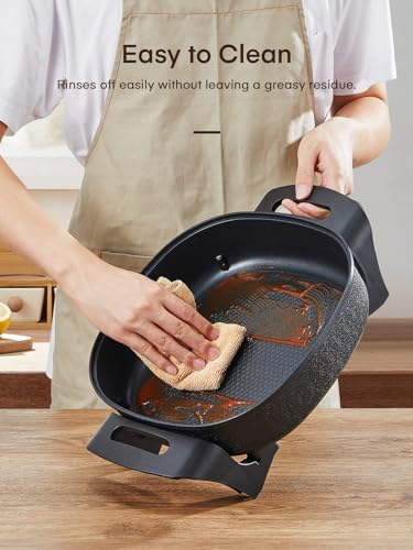 FOHERE 12 Inch Deep Non Stick Electric Skillet, Electric Frying Pan with Adjustable Temperature Control, Heat Resistant Handles and Non-stick Coating Easy to Clean, Quick Even Heating, 1360W, Black