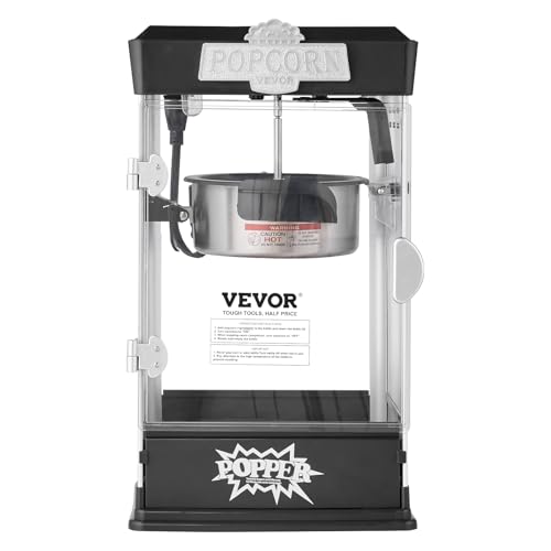 VEVOR Popcorn Maker, 480W Popcorn Popper Machine, 4 Oz Kettle Makes 1.5 Gallon per Batch, Tabletop Popcorn Maker, Includes 3 Scoops, Movie Theater Style, Black