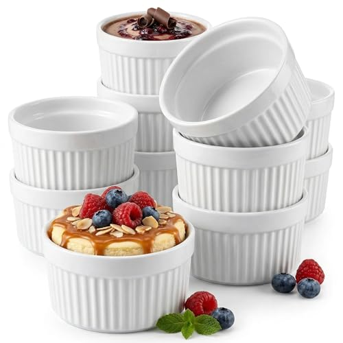 18 Pcs 4 oz Porcelain Ramekins, Oven-Safe Creme Brulee Dishes, Classic White Ramekin Set for Baking, Soufflé, Appetizers, Custard, Pudding, and Dipping Bowls