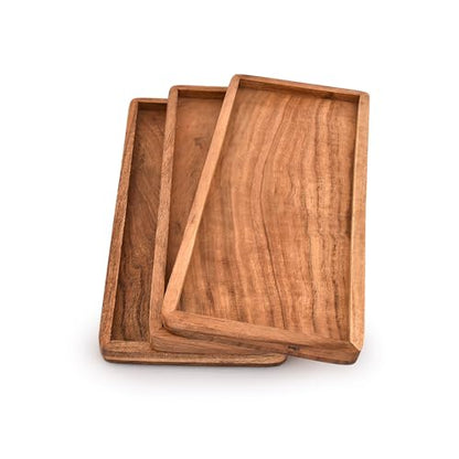 Mahasu Platter Acacia Wood Serving Platters Set of 3 Cake Appetizer Plates Kitchen Charcuterie Platter for Food (Set of 3) (12" X 6" X 0.75")