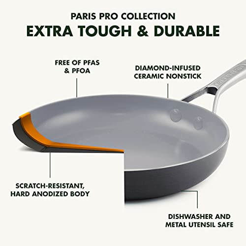 GreenPan Paris Pro Hard Anodized Healthy Ceramic Nonstick, 11 Piece Cookware Pots and Pans Set with Stainless Steel Lids, PFAS-Free, Dishwasher Safe, Grey