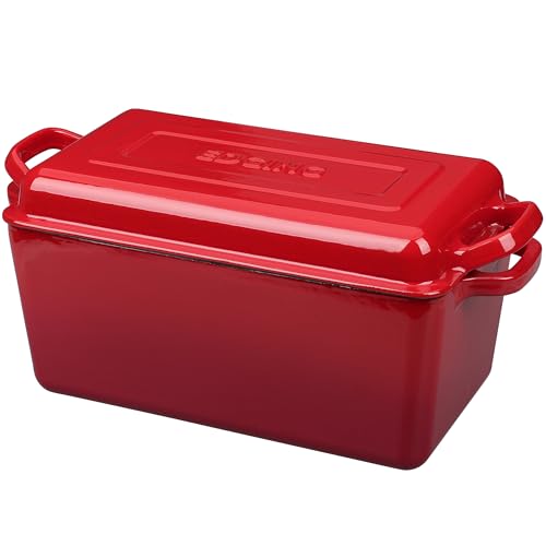 EDGING CASTING Enameled Cast Iron Dutch Oven, Oblong Bread Oven for Sourdough Bread Baking, Baking Pan, Dual Handles, Oven Safe, 4 Quart, Red