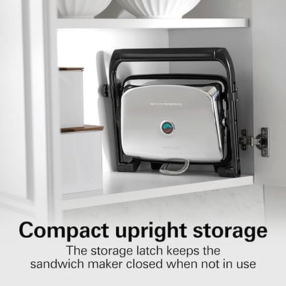 Hamilton Beach Panini Press Sandwich Maker & Electric Indoor Grill with Locking Lid, Opens Wide to Fit Any Thickness for Quesadillas, Burgers & More, Nonstick 8" x 10" Grids, Chrome (25460MNA)