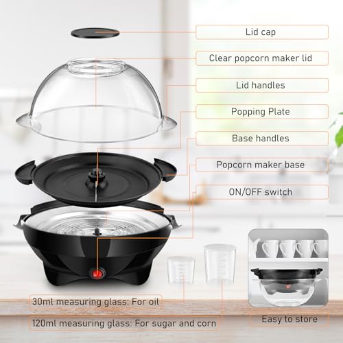TLGREEN 6 Quart Popcorn Machine, Stir Crazy Popcorn Popper Machine (Black)