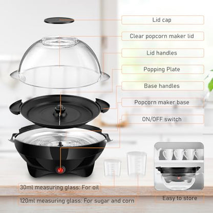 TLGREEN 6 Quart Popcorn Machine, Stir Crazy Popcorn Popper Machine (Black)
