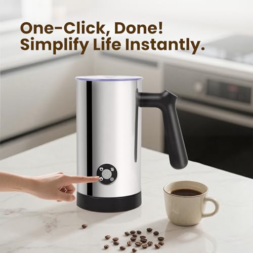 Milk Frother, 4-in-1 Milk Frother and Steamer, 10.6oz Electric Milk Steamer, Automatic Cold and Hot Foam Maker for Lattes, Cappuccinos, Ceramic Lining Interior (Polished)