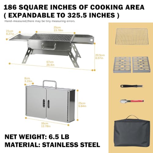 Zarkind Portable Tabletop Charcoal Grill, Foldable Stainless Steel Mini BBQ Grill with Carry Bag, Lightweight Small Camping Picnic Travel Tailgating Patio Grill