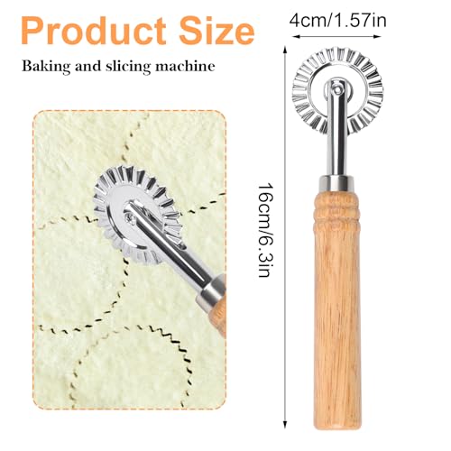 LLMSIX Pastry Wheel Cutter, Stainless Steel Ravioli Cutter, Fluted Pastry Wheel with Long Wooden Handle for Home Making Pasta Pizza Ravioli Cookie Tools