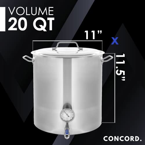 CONCORD Stainless Steel Home Brew Kettle Stock Pot (Weldless Fittings) (20 QT/ 5 Gal)
