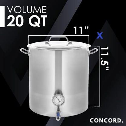 CONCORD Stainless Steel Home Brew Kettle Stock Pot (Weldless Fittings) (20 QT/ 5 Gal)