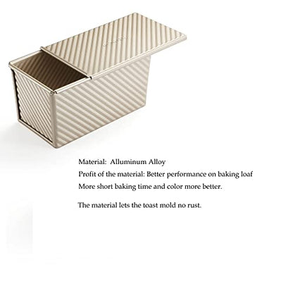 monfish Pullman Loaf Pan w Cover Bread Toast Mold corrugated loaf Pan w lid 1lb dough Alluminumed Steel Non Stick Gold (8.5X4.75X4.375INCH)