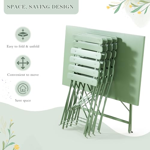 MELLCOM 5-Piece Foldable Patio Dining Set with Rectangular Table and Chairs, Weather-Resistant Iron Outdoor Dining Set for 4 People, Outdoor Table and Chairs for Patio, Yard, Indoor, Green