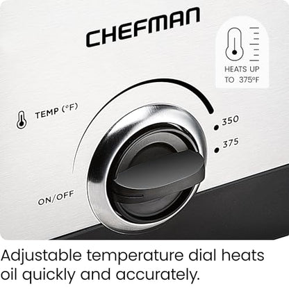Chefman Fry Guy, The Most Compact & Convenient To Deep Fry Comfort Food, Restaurant-Style Basket With A 1.6-Quart Capacity, Easy-View Window & Adjustable Temp Control, Stainless - 1.5 Liter
