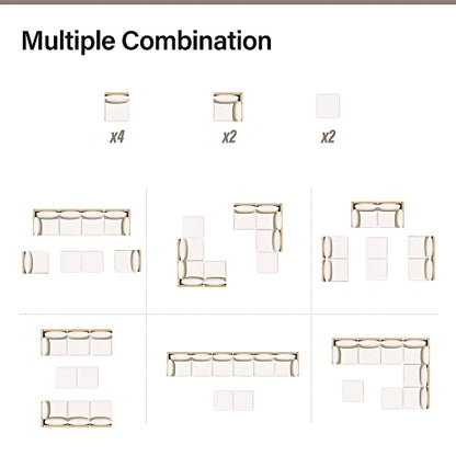 LAUSAINT HOME Outdoor Patio Furniture, 8 Piece Outdoor Sectional Sofa PE Rattan Wicker Patio Conversation Sets,All Weather Patio Furniture Set with Thick Cushions for Garden, Poolside, Backyard(Beige)