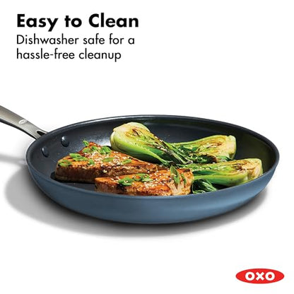 OXO Enhanced 10” Nonstick Frying Pan Skillet, Ceramic PFAS-Free Cookware, Stainless Steel Handle, Eggs & Omelets, Dishwasher & Oven Safe, Storm Blue