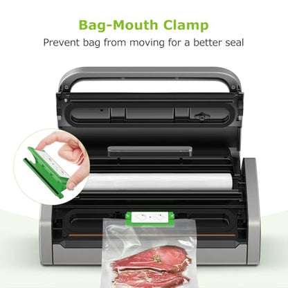 Bonsenkitchen Vacuum Sealer Machine, Globefish Technology for Perfect Vacuum Sealing, Powerful Low-Noise Food Vacuum Sealer with Easy Handle Design, Built-in Cutter & Bag Storage, 1 Bag Roll & 10 Bags