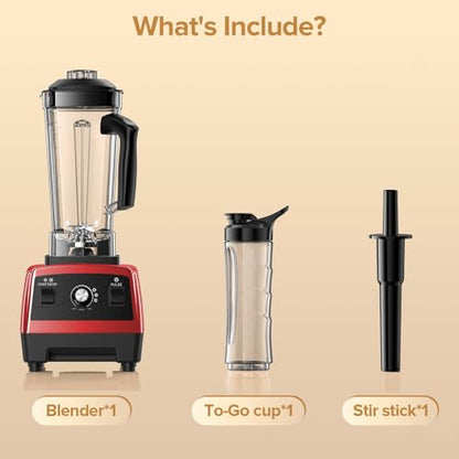 Blenders for Kitchen, 1800W High Speed Smoothie Maker with 68oz Large Pitcher, 20oz Travel Cup, Pulse Self-Cleaning & Overheat Protection, Red