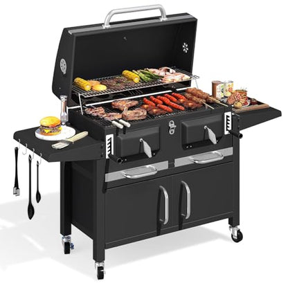 MELLCOM 36 In Large Charcoal Grills - 620 Sq.In Oversized BBQ Area with Storage Cabinet & Individual Lifting Charcoal Trays, Foldable Side Tables and Thermometer for Outdoor, Patio, Balcony