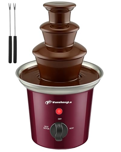 WanshengLe 3-Tier Mini Gear Chocolate Fountain, 14oz Small Stainless Steel Chocolate Fondue Fountain, Detachable Chocolate Fondue Machine for Party Night, Dip Strawberries - Burgundy