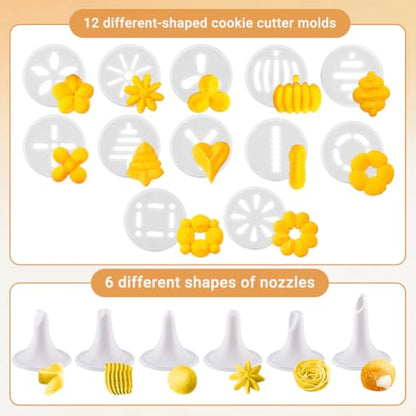 Zorivane Cookie Press Gun White, iscuit Maker Machine with 1 mold gun, 12 Discs & 6 Piping Tips, Cheese Press for Baking & Cake Decorating for Biscuit, Thanksgiving Christmas
