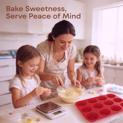 Ruinovate Silicone Muffin Pans for Baking Nonstick 2 Pcs, 12 Cup Regular Cupcake Pan, Food-Grade Silicone Baking Molds for Cupcakes, Egg Bites, Freezer, Red