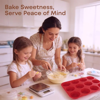 Ruinovate Silicone Muffin Pans for Baking Nonstick 2 Pcs, 12 Cup Regular Cupcake Pan, Food-Grade Silicone Baking Molds for Cupcakes, Egg Bites, Freezer, Red