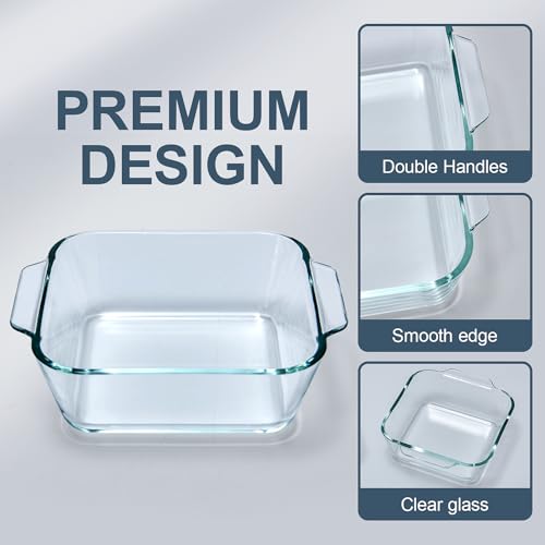 Small Casserole Dish, 5 Inch Glass Square Baking Dish Individual Portion Baking Pan for Oven Microwave Air Fryer Square Egg, Clear Prep Bowls with Handle