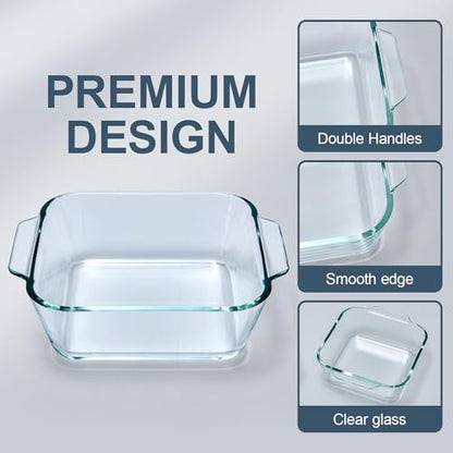 Small Casserole Dish, 5 Inch Glass Square Baking Dish Individual Portion Baking Pan for Oven Microwave Air Fryer Square Egg, Clear Prep Bowls with Handle