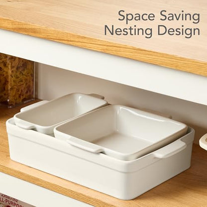 Best Choice Products 3-Piece Ceramic Bakeware Set, Stoneware Baking Dishes, Porcelain Casserole Bakeware Dishes, Serving Dishes - 9x12 Casserole, Loaf Pan, 8x8 Baking Dish - Vanilla Buttercream