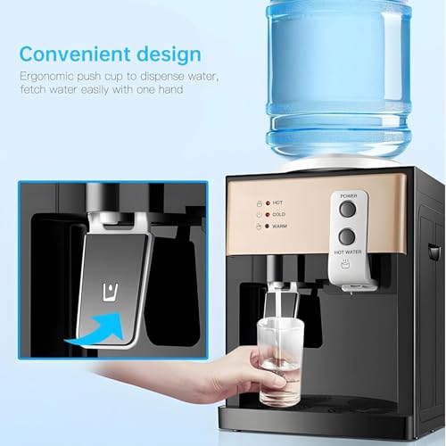 Housiwill Top-Loading Hot & Cold Water Cooler for 1.2–5 Gallon Bottles, Countertop Water Cooler Dispenser with 3 Temperature Settings & Removable Drip Tray, an Essential for Kitchen, Office, & Dorm